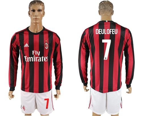 AC Milan #7 Deulofeu Home Long Sleeves Soccer Club Jersey